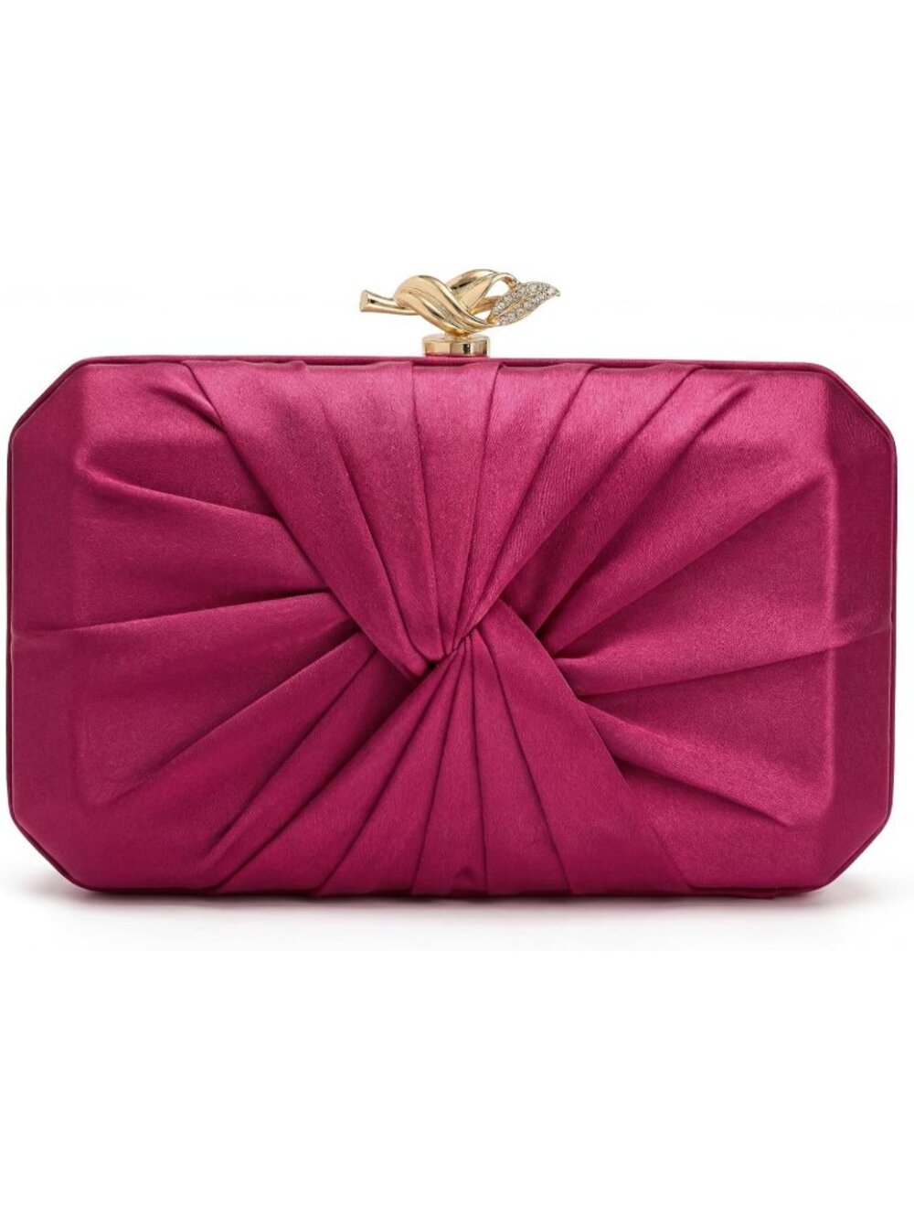 Women's Claret Satin Pleated Clutch Purse Wedding Party Evening Bag